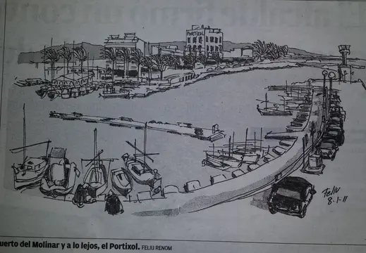 El Molinar Harbour Drawing by Feliu Renom
