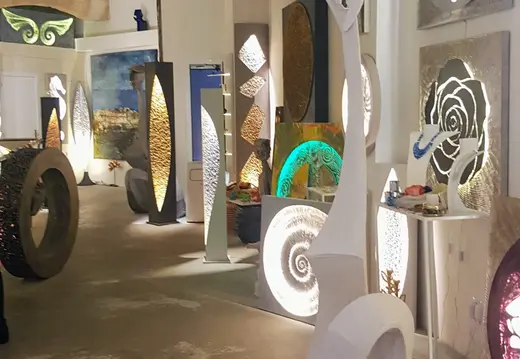 Illuminated Sculptures in an Art Gallery