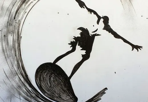 Balancing Figur in einem kreisförmigen Wandbild